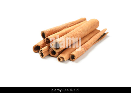 Cinnamon sticks isolated on white background. Sweet spice Stock Photo