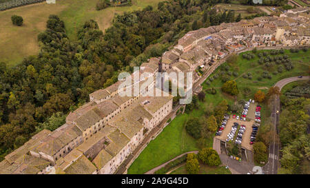 Drone Aerial view of the medieval city Colle di Val d'Elsa Tuscany Italy Stock Photo