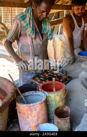 village Man making Athangudi tiles making Tamilnadu India Stock Photo