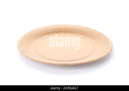 Eco - friendly plate isolated on white background. Disposable tableware Stock Photo