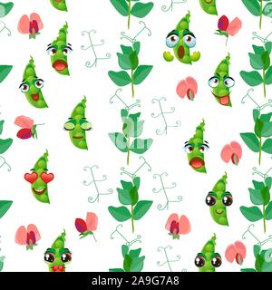Cute seamless pattern with cartoon green pea Stock Vector