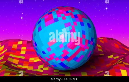 Abstract landscape with neon mountains and ball Stock Vector