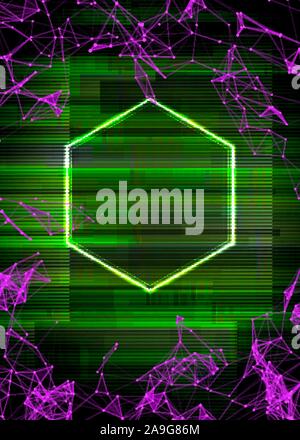 Glitch cyberpunk frame with technology error and neon shape Stock Vector
