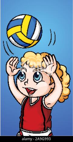 Happy girl playing volleyball illustration Stock Vector