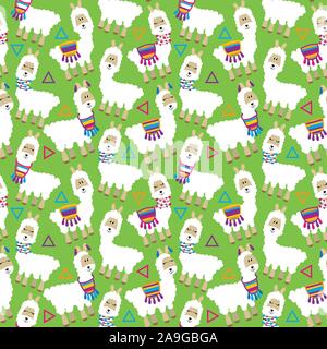 Seamless, Tileable Llama and Cactus Pattern or Background Stock Vector