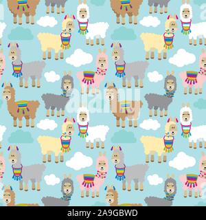 Seamless, Tileable Llama and Cactus Pattern or Background Stock Vector