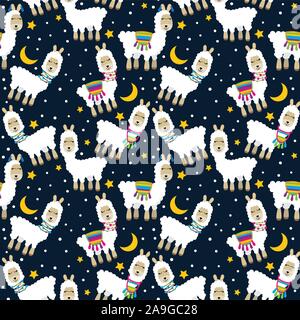 Seamless, Tileable Llama and Cactus Pattern or Background Stock Vector