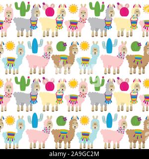 Seamless, Tileable Llama and Cactus Pattern or Background Stock Vector
