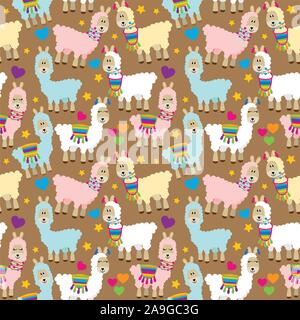 Seamless, Tileable Llama and Cactus Pattern or Background Stock Vector
