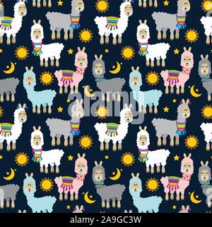 Seamless, Tileable Llama and Cactus Pattern or Background Stock Vector