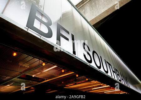 Close up general view of The British Film Institute (BFI) sign above the entrance to the building on the South Bank, London. PA Photo. Picture date: Friday November 15, 2019. See PA story . Photo credit should read: Jonathan Brady/PA Wire Stock Photo