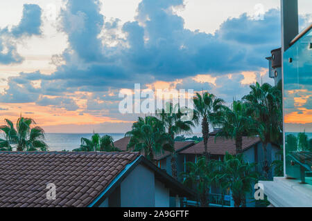 Mediterranean seaside in the evening, background is sea, Alanya, Turkey. Tourism concept. Horizontal image Stock Photo