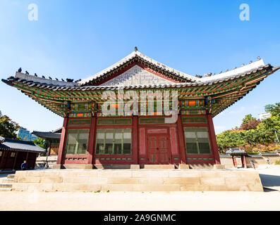 SEOUL, SOUTH KOREA - OCTOBER 30, 2019: front view of building in Deoksugung (Deoksu Palace) in Seoul. This complex is one of the Five Grand Palaces bu