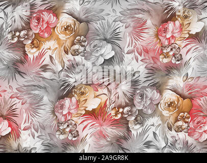 seamless colorful watercolor flower background Stock Photo