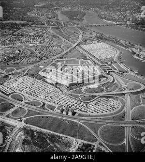 High Angle View of Pentagon Building and Surrounding Area, Arlington, Virginia, USA, photograph by Thomas J. O'Halloran, 1956 Stock Photo