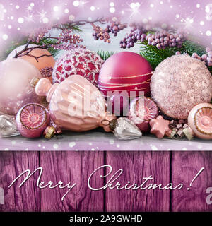 Merry Christmas and various decorations Stock Photo