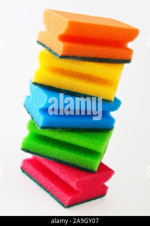 Set of cleaning household sponges on white background Stock Photo