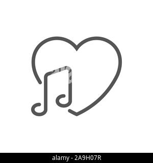 Heart with note flat icon. Vector sign, colorful pictogram isolated on white. Romantic melody symbol, logo illustration. EPS 10 Stock Vector