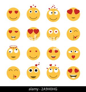 Emoticon smiling face icons. Love emoji sign set, Vector Stock Vector