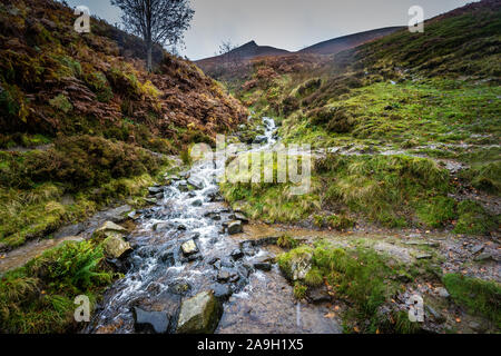 Beautiful landscape views of Kinder Scout part of the Pennine way at Dark Peak in the Derbyshire Peak District National Park, Hiking and climbing Stock Photo