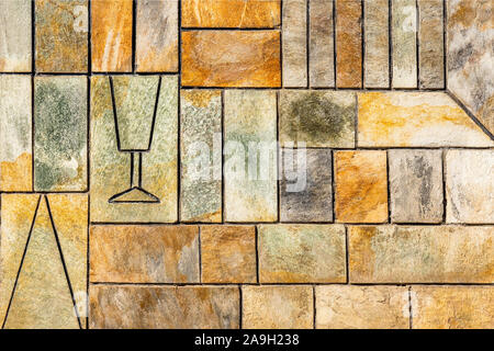 Background. Glass on the wall. Ornament background. Geometric background. Ancient geometric wall. Specific wall. Special background. Geometric wall gr Stock Photo