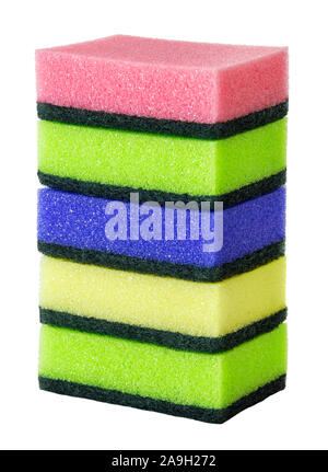 Household cleaning sponges isolated against white background Stock Photo
