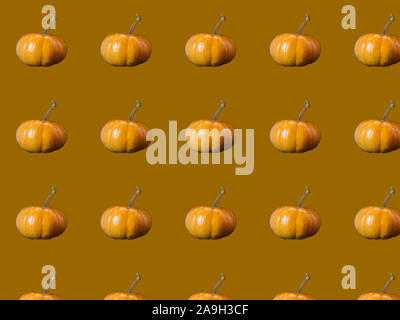 Seamless pattern of photos of pumpkins on an orange background Stock Photo