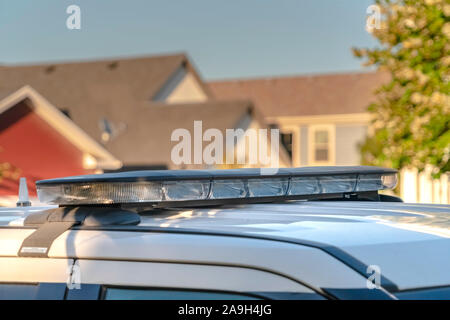 Lights on top of a police patrol car Stock Photo
