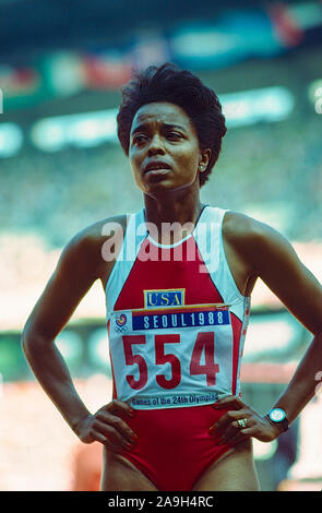 Evelyn Ashford (USA) competing at the 1988 Olympoic Summer Games. Stock Photo