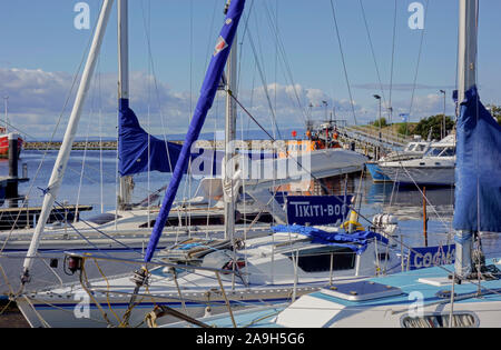 Yachts moored in the marina at Girvan, South Ayrshire, Scotland. Stock Photo