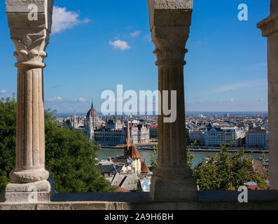 Budapest and River Danube from Fisherman's Bastion, Buda Castle Stock Photo