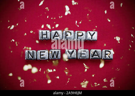 Happy New Year 2020 greeting card - word abstract in metal letterpress type cube Stock Photo