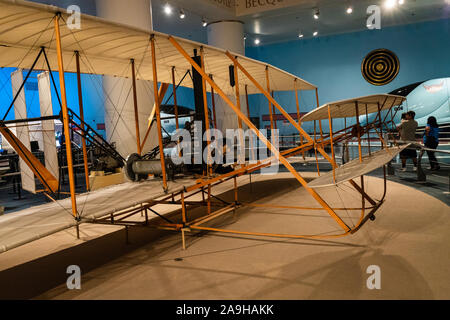 The Museum of Science and Industry features a replica version of the Wright Flyer that the originally built in 1903 by the Wright Brothers. Stock Photo