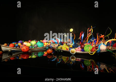 Seattle, USA. 15th Nov, 2019. Glass artworks are seen in Chihuly Garden and Glass in Seattle, Washington, the United States, on Nov. 14, 2019. Chihuly Garden and Glass in Seattle showcases incredible and unique artworks by world-famous glass artist Dale Chihuly, whose work is included in more than 200 museum collections worldwide. Credit: Qin Lang/Xinhua/Alamy Live News