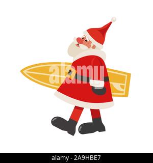 Santa Claus with surfboard flat vector isolated icon Stock Vector