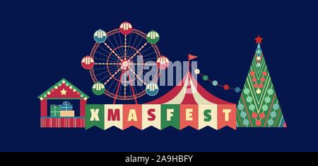 Christmas Fest flat color vector poster Stock Vector