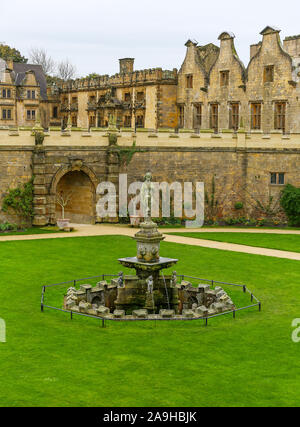 The Fountain Garden and Wall Walk with the derelict Terrace Range in the background at The Little Castle at Bolsover Castle, Derbyshire, England, UK Stock Photo