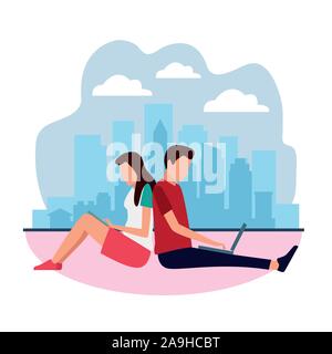 avatar man and woman using technology devices Stock Vector