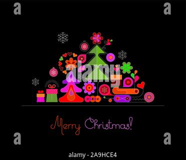 Colorful image isolated on a black background Christmas Celebration Design vector illustration. Greeting card template with text "Marry Christmas". Stock Vector
