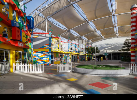 DUBAI, UAE, JANUARY 09, 2019: Shop and areas for families with children in theme park Legoland at Dubai Parks Stock Photo