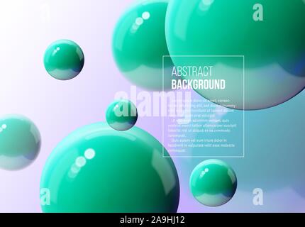 Abstract background with green balls flying in perspective for science and business wallpaper Stock Vector