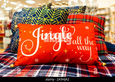 A festive Jingle all the way Pillow on sale and in store Christmas