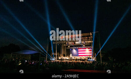 Portland (Maine) Pops Symphony on stage performing during July 4th fireworks Stock Photo