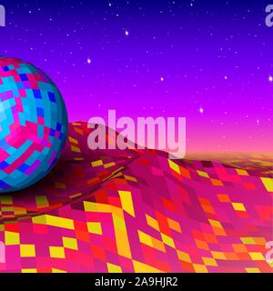Abstract landscape with neon mountains and ball Stock Vector