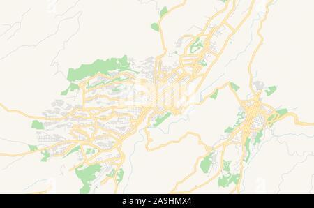 Printable street map of  Armenia, Colombia. Map template for business use. Stock Vector