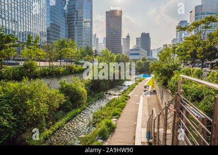 Cheonggyecheon stream in Seoul, Korea. Cheonggyecheon stream is the result of a massive urban renewal project Stock Photo