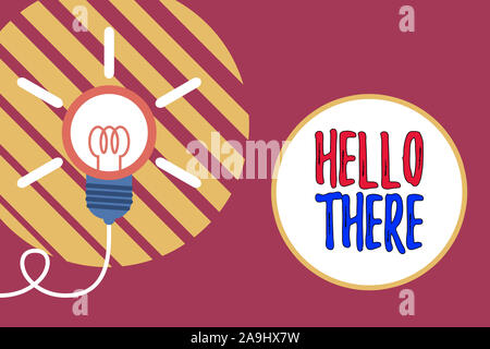 Text sign showing Hello There. Business photo showcasing a way to get someone s is attention more strongly upon greeting Big idea light bulb. Successf Stock Photo