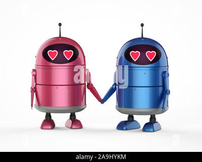 Automation matchmaker concept with 3d rendering android robot or artificial intelligence robot with cartoon character in love Stock Photo