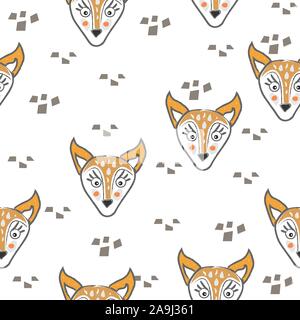 Seamless Pattern with Hand Drawn Foxes. Scandinavian Style. Vector Illustration Stock Vector