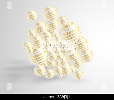 Abstract background with 3d fields. ball overlapping .Vector illustration of a textured sphere with a gold line pattern. Stock Vector